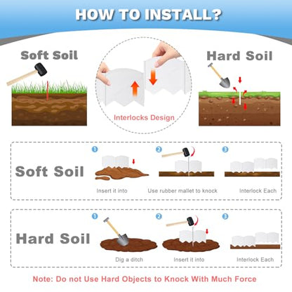 Vashly No-Dig 30Ft Landscape Edging, 6 Inch Tall Garden Edging Garden Edging Border, 30Pcs Flower Bed Edging Border with 30Pcs Stakes - color: White