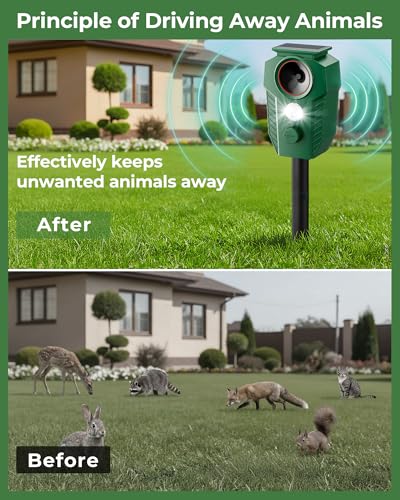 Solar Ultrasonic Deer Repellent 4-Pack, Motion Sensor, Waterproof Outdoor