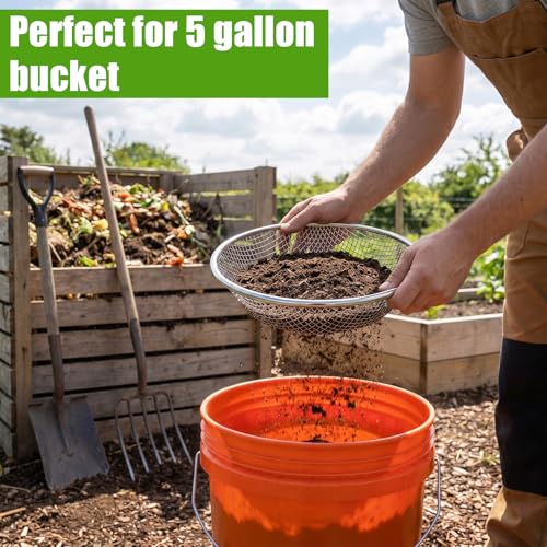 3 Pcs Soil Sifter for Gardening Dirt Sifter Heavy Duty Stainless Steel Sieve Fits 5 Gallon Bucket Rust Resistant 3 Apertures 3mm 6mm 10mm Rock Compost Screen