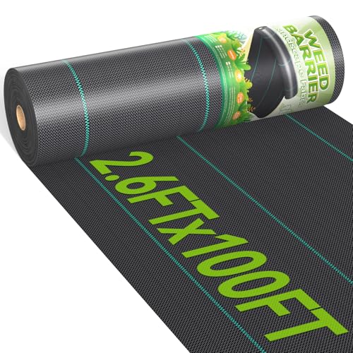 iropro 2.6ftx100ft Weed Barrier Landscape 3.2oz Fabric Heavy Duty, Woven Weed Control Cloth, Woven Geotextile Fabric for Underlayment, Gardening Ground, Commercial Driveway Weed Block Cover Mat - size: 2.6ft x100ft