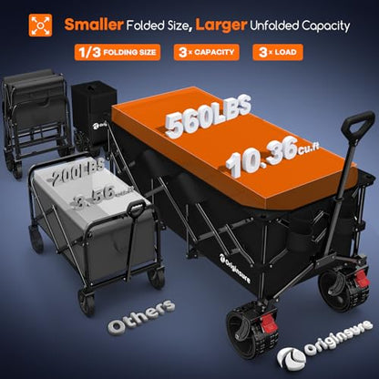 Originsure 300L Collapsible Beach Wagon Cart with Big Wheels, 560lbs, Black - color: A-black