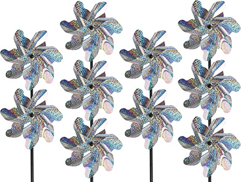 Tapix Bird Blinder Pinwheels (10 Pack) 15 inch Pinwheel Bird Deterrent, Holographic Pin Wheels for Yard and Garden, Garden Spinners - size: 1.25 Foot (Pack of 10)