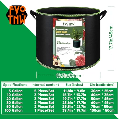 3-Pack 20 Gallon Grow Bags, Thickened Nonwoven Fabric Pots with Handles,Sturdy Garden Planters Aeration Gardening Container to for Plants, Vegetables, and Flowers