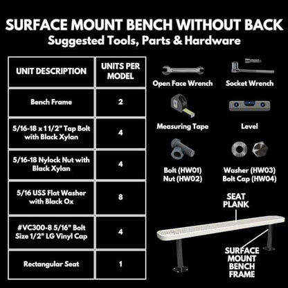 COATEDOUTDOORFURNITURE Bench, Green, Expanded, 8Ft, No Back, Surface - color: Green, size: 8 Ft, No Back Surface Mount