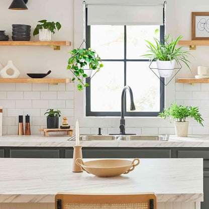 Koalaime Hanging Planters for Indoor Plants, 2 Set Self Watering Hanging Flower Pots, Modern Hanging Plant Baskets with Metal Plant Holder & 6.5 Inch Plastic Pots for Garden Home Decor (White)