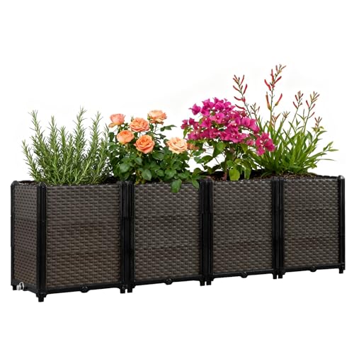 Large Raised Planter Box Outdoor Self Watering 62.9"x15.7"x19.7" , Deep Raised Garden Bed - Elevated Garden Box with Drainage Plug, Rectangular Garden Planter Perfect for Patio Balcony Deck - size: L 63"xW 16"xH 20"