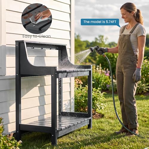 Domi 3-Tier Potting Benches for Outside, HDPE Outdoor Potting Table, Grey - color: Gray