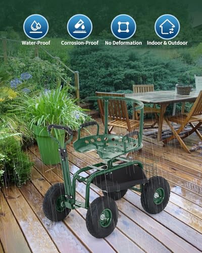 Garvee Heavy Duty Garden Cart, Garden Scooter Rolling Work Seat - color: Green With Back