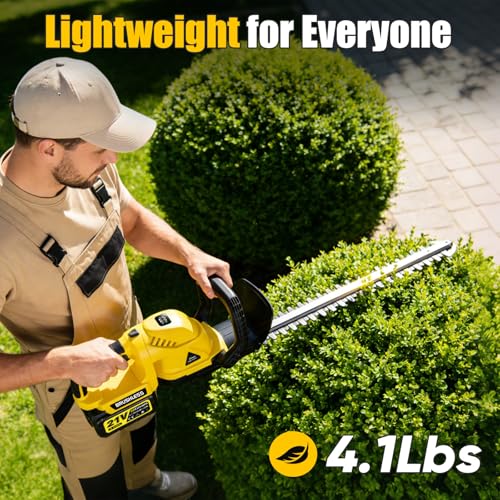 22''Hedge Trimmer Cordless with 2x4.0AH Batteries,21V Electric Bush Clipper - color: yellow