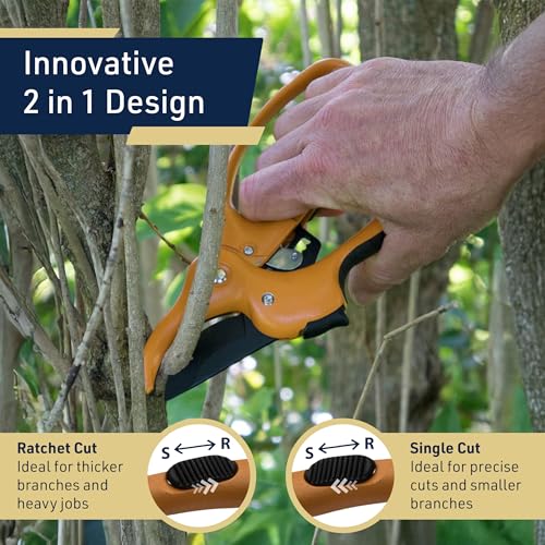 Kings County Tools Ratchet Anvil Pruning Shears for Gardening, 5” - style: Ratcheting Hand Pruner