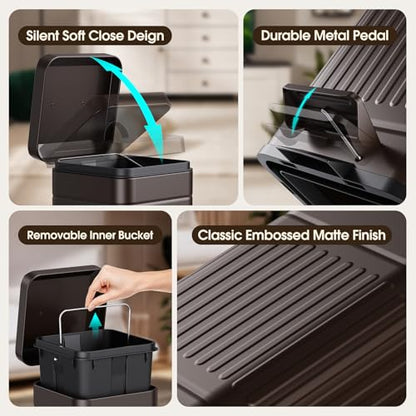CEROELDA Small Trash Can with Lid-1.3 Gal, Dog Poop Trash Can Outside-Brown - color: Brown