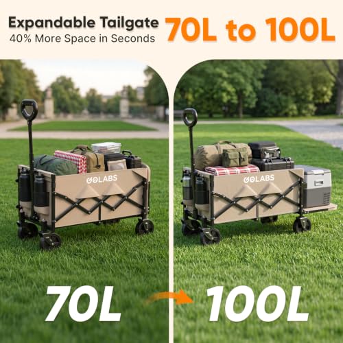 Golabs WA1 Collapsible Folding Wagon Cart, Max 220lb Load, Expands to 100L - color: Wa1 Camel