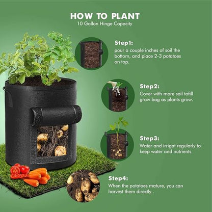 3 Pack of 10-Gallon Potato Planting Bags with Harvest Viewing Window, Thickened Breathable Non-Woven Planters with Handles - Ideal Fabric Planting Containers for Plant Potatoes (Khaki/Green/Black) - color: Khaki/Green/Black