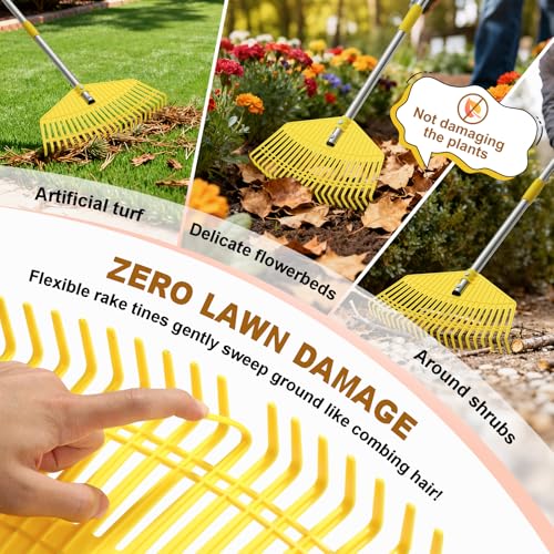 Leaf Rake - 16.5" Wide Nylon Plastic Head,51" Adjustable Stainless Steel Handle,Heavy Duty Gardening Leaves Rake Tools for Garden Lawns,Yard,Shrub,Grass - Lightweight for Women,Seniors & Kids - style: 51"