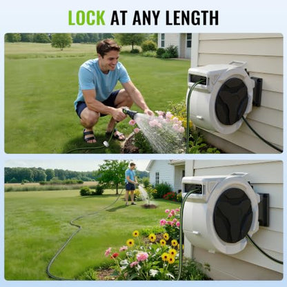 Retractable Garden Hose Reel, 1/2in 100ft Hose Reel with 10 Patterns Nozzle - color: Black