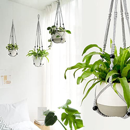Mkono Macrame Plant Hanger Indoor 35 Inch Hanging Planter Basket Grey 1Pc - color: Gray