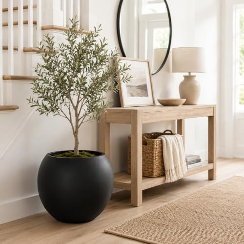 17" H x 21" Dia Black Fiberstone Planter Pot with Drainage Hole, Extra Large Indoor Outdoor Flower Pot for Artificial Olive Trees, Large Plants & Shrubs, Decorative Planter for Patio, Porch & Garden - color: Black