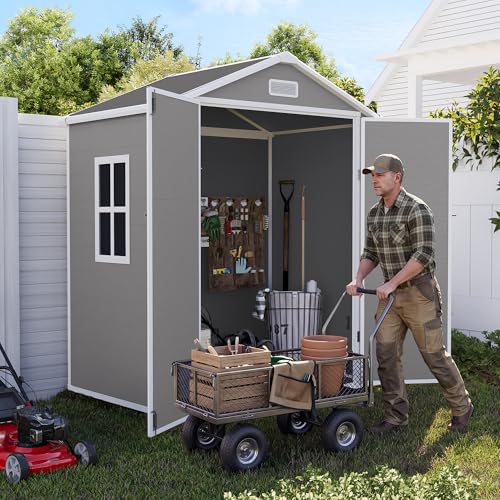 UDPATIO Outdoor Resin Storage Shed 6x4 FT, Plastic Shed for Garden, Grey