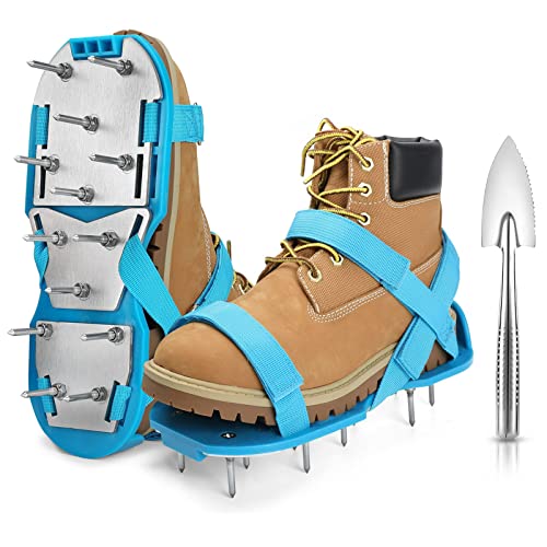 Lawn Aerator Shoes for Grass - Pre-Assembled Grass Aerator Shoes for Lawn - Soil Yard Aerator Tool for Aerating Patio Garden - color: Blue, size: Medium