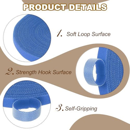 PATIKIL 0.4" x33FT Hook and Loop Tape Double-Sided Nylon Strips Blue - color: Blue, size: 0.4"x33FT