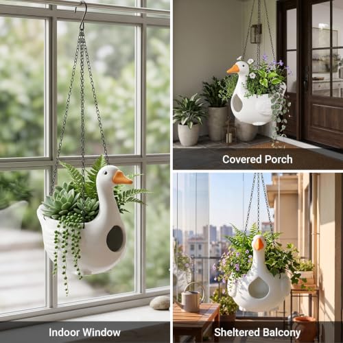 Goose Hanging Planter, Self-Watering Pot for Porch Decor