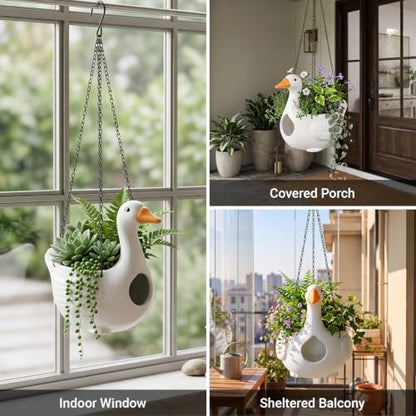 Goose Hanging Planter, Self-Watering Pot for Porch Decor