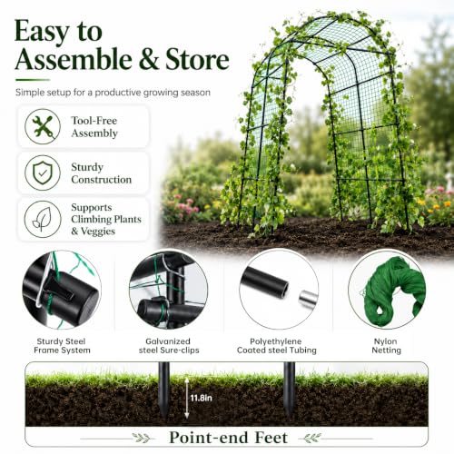 FOLLOOK Garden Arch Trellis for Climbing Plants Outdoor, 7.8 ft, Black - size: 43.3" x 70.8" x 82.6"