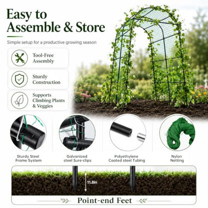 FOLLOOK Garden Arch Trellis for Climbing Plants Outdoor, 7.8 ft, Black - size: 43.3" x 70.8" x 82.6"
