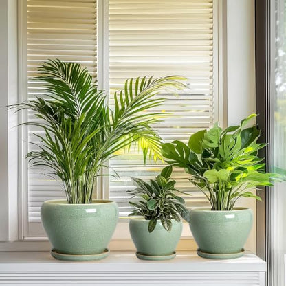Ceramic Pots for Plants, 10+8+6 Inch Ceramic Planter, Retro Green - color: Retro Green