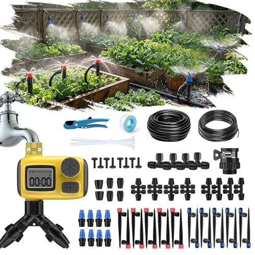 165FT Drip Irrigation System with Smart Timer, Brass Connectors - size: 165 Feet