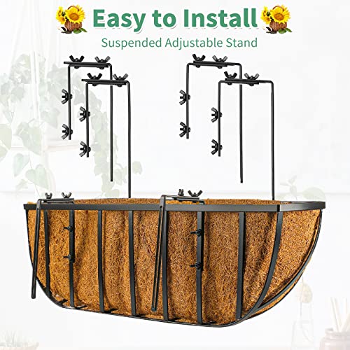 Tessco for you 3 Pieces Railing Planter Boxes, 24 Inches Window Box Planters with Coco Liner and Adjustable Brackets for Deck Porch Fence Patio Balcony Gardening Outdoor Plants - size: 24 Inch