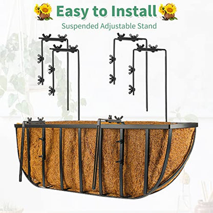 Tessco for you 3 Pieces Railing Planter Boxes, 24 Inches Window Box Planters with Coco Liner and Adjustable Brackets for Deck Porch Fence Patio Balcony Gardening Outdoor Plants - size: 24 Inch