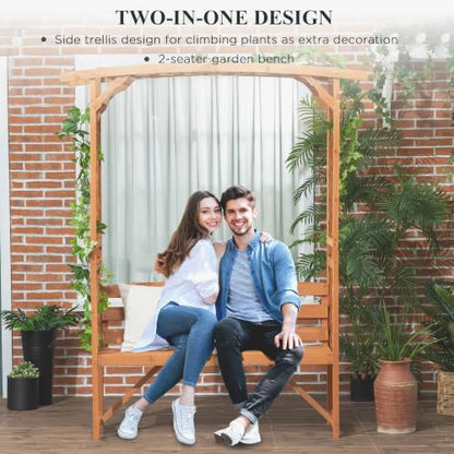 Outsunny Patio Garden Bench Arbor Arch with Pergola 2 Trellises Seat Brown