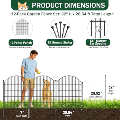 No Dig Garden Fence Panels, Dog Fence Outdoor for Yard, 12 Pack - size: 32in(H) x 29ft(L)