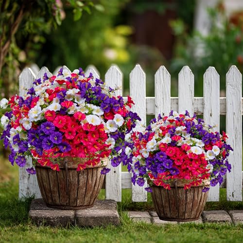 AXYLEX Artificial Morning Glory Outdoor, 16 Bundles Fake Flowers (Multi) - color: Multi16pcs - White+red Pink+purple
