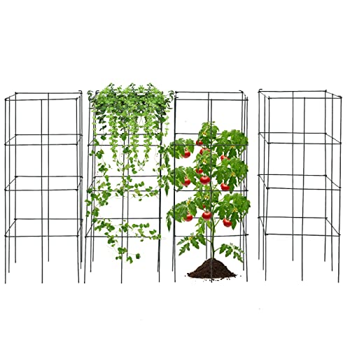 3.25 Ft-4 Pack Tomato Cages for Garden, Folding Plant Cage Support, Multifunctional Adjustable Plant Stakes for Vertical Climbing Plants, Vine, Flowers, Vegetables (16''x 16''x 39'', 4 Pcs)