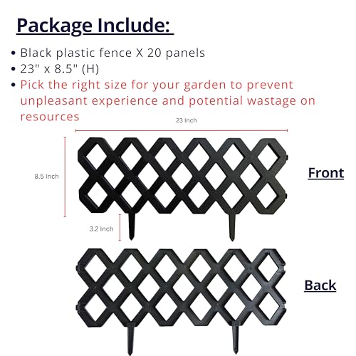 LaLaGreen Flower Bed Edging Fence (23in, 20 Pack) Decorative Black Panels - color: Black x 20