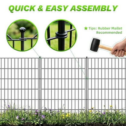 Toolterritary 10 Panels No Dig Decorative Garden Fence with Gate, 40in(H) x 26.0ft(L), Dog Fence Outdoor for Yard - Rustproof Metal Animal Barrier Fencing for Patio, Flower Bed - size: 40 in(H)×29.5in(L)
