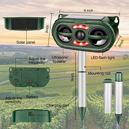 Animal Repellent Outdoor,Solar Pest Animal Repellent Outdoor,Squirrel Repellent,Racoon Repeller,Effective Deer Repellent Devices with Motion Sensor & Flashing Light for Yard Garden-Green（1 Pcs）