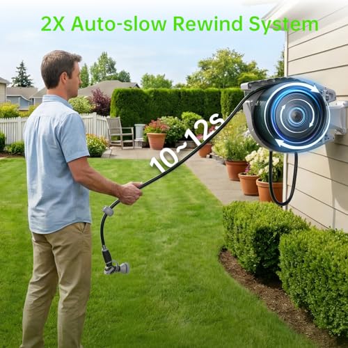 Retractable Garden Hose Reel, 100ft 5/8 inch Water Hose Reel for Gardening - color: Grey