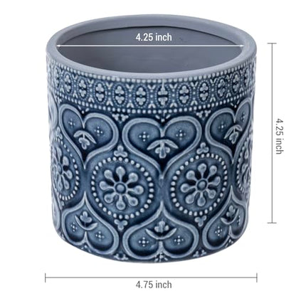 MyGift 4-Inch Cobalt Blue Ceramic Succulent Planter Pots, Set of 2