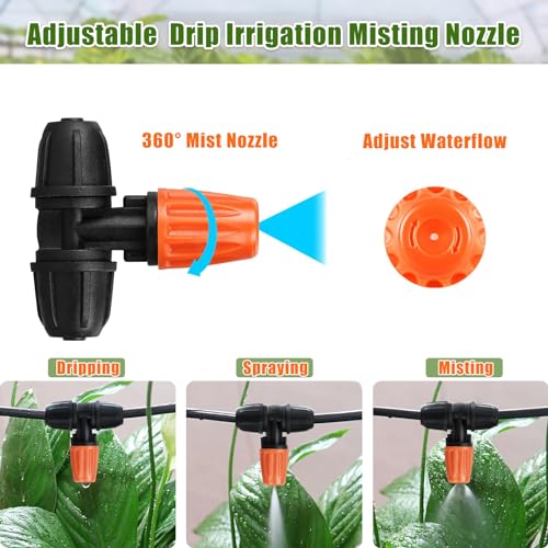 JAYEE Micro Spray Irrigation Drippers, 25 Pcs Three-Way Atomizing Nozzle Drip Irrigation Fitting for 1/4 Inch Tubing, Lock Barbed Drip Line Parts Emitters for Patio Garden Greenhouse Sprinkler System - size: 25P-Lock Nozzle