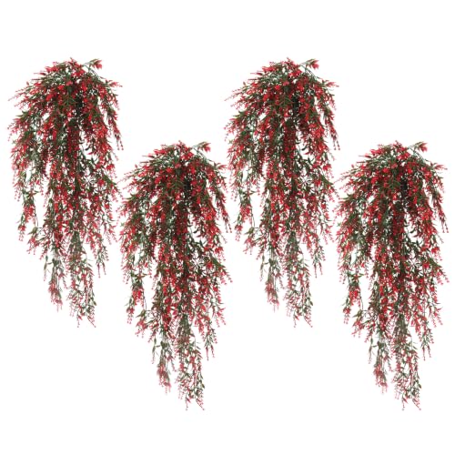 RECUTMS 4Pcs Artificial Fall Lavender Hanging Plants Faux Ivy Greenery(Red) - color: Red