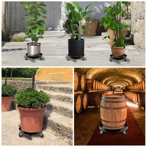 2 Pack Metal Plant Caddy With Wheels 14 Inch Black, Round Rolling Heavy Duty Plant Dolly, Heavy Plant Pot Mover Outdoors or Indoors, The Metal Wheel Can Rotate 360 Degrees or Lockable. - size: 14