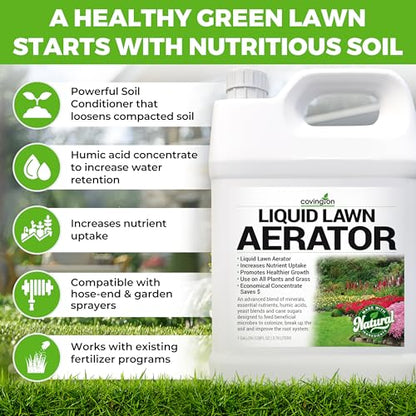 Covington Liquid Lawn Aerator (1 Gallon) – Soil Conditioner & Softener for Lawns & Gardens – Loosens Clay & Compacted Soil for Better Water & Nutrient Absorption – Liquid Aeration Concentrate - size: 1 Gallon