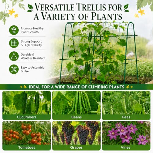 FOLLOOK Cucumber Trellis for Raised Garden Bed, 48x48inch, Green - color: Green, size: 48x48inch