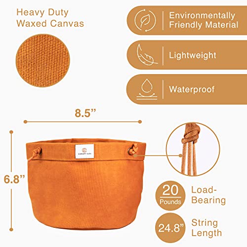 Large Waxed Canvas Handmade Hanging Planter for Indoor/Outdoor Plants, Hanging Basket Plant Holder Dijon Yellow with Hook - color: Dijon Yellow, size: 8 Inch
