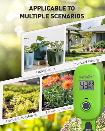 RAINPOINT Smart Soil Moisture Meter for Plants, Soil Hygrometer Sensor, Real-time Monitor Humidity Tester for Gardening, Farming, Indoor and Outdoor Plants Care, HWG023/HWG040 WiFi Hub Needed (Green)