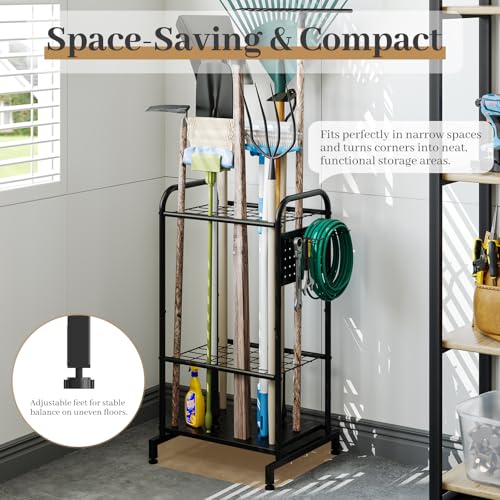 Garden Tool Organizer, Garage Tool Storage Rack, Heavy Duty Metal with Side Pegboard & Adjustable Hooks, Utility Racks for Shed, Patio & Outdoor Use - style: Tool Rack with Side Pegboard & Hooks