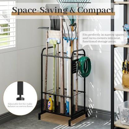Garden Tool Organizer, Garage Tool Storage Rack, Heavy Duty Metal with Side Pegboard & Adjustable Hooks, Utility Racks for Shed, Patio & Outdoor Use - style: Tool Rack with Side Pegboard & Hooks